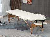 Portable Massage Bed, Folding Spa Beauty Massage Table with 2 Sections, Carry Bag and Wooden Frame, T3398P328084