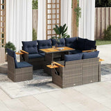 9 Piece Garden Sofa Set with Cushions Grey Poly Rattan Acacia 3327617