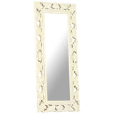 321643 Hand Carved Mirror White 110x50 cm Solid Mango Wood