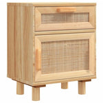 ZNTS Bedside Cabinet Brown Solid Wood Pine and Natural Rattan 345610