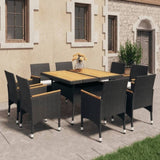 9 Piece Garden Dining Set Poly Rattan and Solid Wood Black 3095899