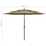 3-Tier Garden Parasol with Aluminium Pole Taupe 3 m 313871