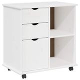Rolling Cabinet White 63.5 x 39 x 65.5 cm Solid Pine Wood 42028381