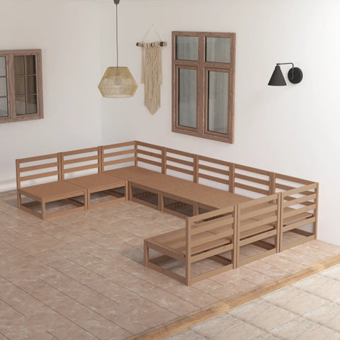 ZNTS 9 Piece Garden Lounge Set Solid Pinewood 3076142