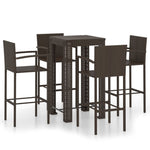 5 Piece Outdoor Bar Set with Armrest Poly Rattan Brown 3064807