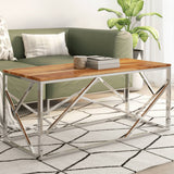 Coffee Table Silver Stainless Steel and Solid Acacia Wood 349943