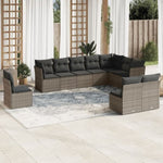 ZNTS 10 Piece Garden Sofa Set with Cushions Grey Poly Rattan 3217800