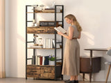 Industrial Style Bookcase, with 4 Shelves and 3 Fabric Drawers - Brown/Black T3398P423870