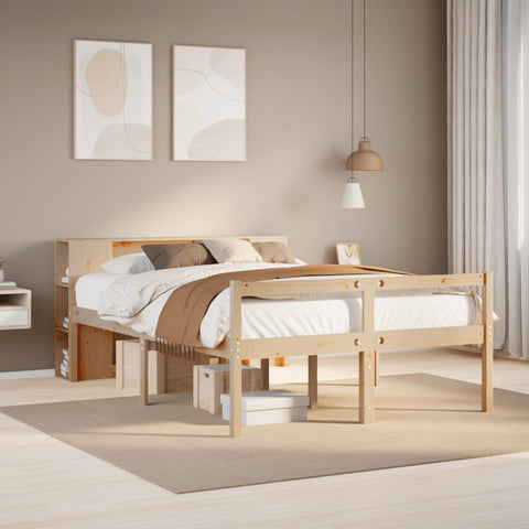 ZNTS Bookcase Bed without Mattress 150x200 cm King Size Solid Wood Pine 3321971
