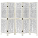 Room Divider 5 Panels White Solid Wood Paulownia 358677