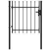 Fence Gate Single Door with Spike Top Steel 1x1 m Black 146032