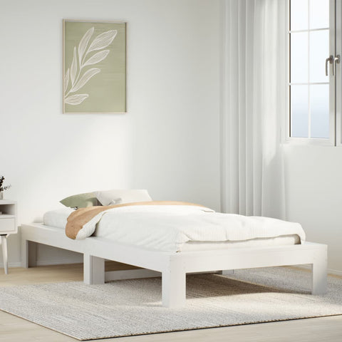 ZNTS Bed Frame without Mattress White 100x200 cm Solid Wood Pine 855323