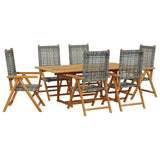 Garden Dining Set Grey Solid acacia wood, PE rattan Large 3281731