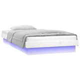 LED Bed Frame without Mattress White Single Solid Wood 820003