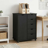 Rolling Cabinet Black 63.5 x 39 x 79 cm Solid Pine Wood 42028363