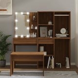 Dressing Table Set with LED Brown Oak Engineered Wood 3114106