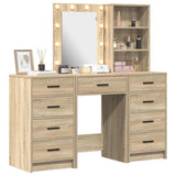 Dressing Table with Mirror Lights 3 pcs Brown Engineered wood 3334220