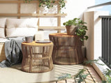 Garden Side Tables 2 pcs with Wooden Top Beige Poly Rattan 366293