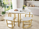 Dining room table set with four chairs, dining group with MDF tabletop and gold-plated iron frame, N639P212600B