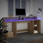 Desk with LED Lights Artisian Oak 200x55x91 cm Engineered Wood 3309446