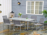 7 Piece Garden Dining Set, Outdoor Table and 6 Stackable Chairs, Steel Frame, Tempered Glass Top T3398P315966