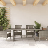 Garden Table Grey PE rattan, powder-coated steel, tempered glass 365604