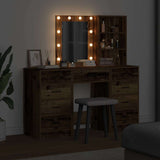 Dressing Table with Mirror Lights 3 pcs Brown Engineered wood 3334225