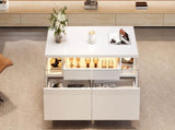 High Gloss Table with 2 drawer, LED lights, pull-out tray, Centre Table, Sofa Side Table, N605P388084W