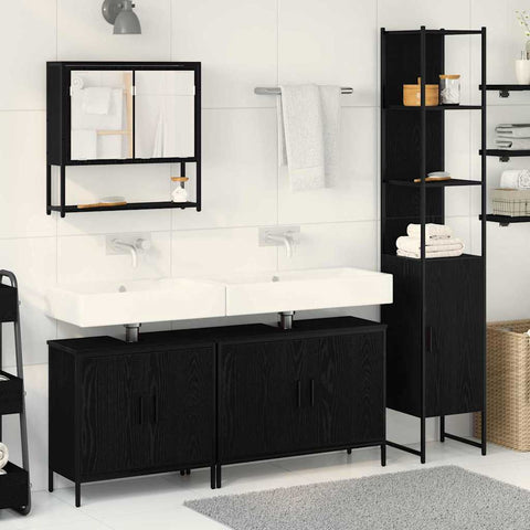 Bathroom Furniture Set with Door 4 pcs Black 33 x 33 x 185.5 cm 3334417
