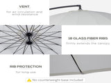 3 Cantilever Umbrella 18 Ribs & Vents Adjustable Angle for Patio Cream White T3398P322084