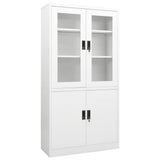 Office Cabinet White Steel and Tempered Glass Large 335946