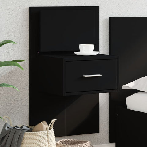 ZNTS Wall-mounted Bedside Cabinet with LED Lights Black 848159