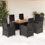 7 Piece Garden Dining Set with Cushions Black Poly Rattan 3212477