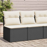 2 Piece Garden Sofa Set with Cushions Black Poly Rattan Acacia 3325232