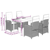5 Piece Garden Dining Set with Cushions Grey Poly Rattan 3212444