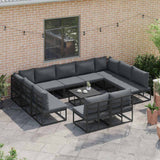 Garden Sofa Set with Cushion 12 pcs Black Aluminium 3378917