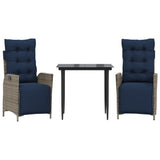 3 Piece Garden Dining Set with Cushions Grey Poly Rattan 3213476