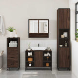 ZNTS 3 Piece Bathroom Furniture Set Brown Oak Engineered Wood 3301064