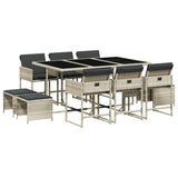 11 Piece Garden Dining Set with Cushions Light Grey Poly Rattan 3211331
