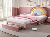 3ft Single Upholstered Bed with Adjustable Rainbow Headboard, Soft Velvet Bed Frame with Storage N652P296726P