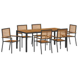 Garden Dining Set 7 pcs Black and Wood Poly Rattan 3365442