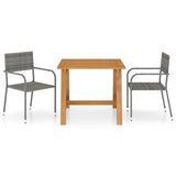 Dining Set Grey Solid acacia wood, PE rattan, Powder-coated steel 3068721