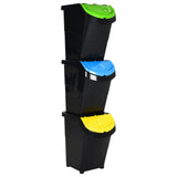Stackable Waste Bins with Lids 3 pcs Black PP 120 L 364071