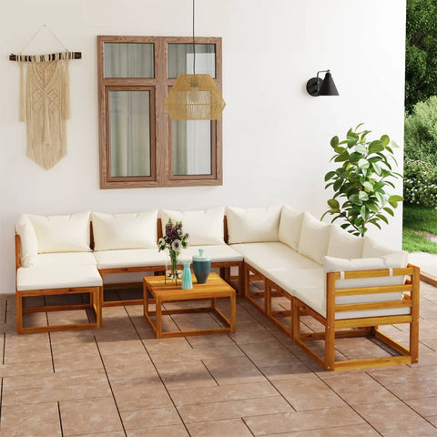 ZNTS 9 Piece Garden Lounge Set with Cushions Solid Wood Acacia 3098678