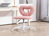 Armless Heart Computer Desk Chair, Teddy Fleece Swivel Office Chair, Makeup Vanity Chair with Height T3398P329890
