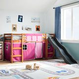 Kids' Loft Bed with Curtains Pink 80x200 cm Solid Wood Pine 3309073