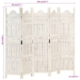 Hand carved 5-Panel Room Divider White 200x165 cm Solid Mango Wood 285320