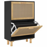 Shoe Cabinet Black 52x25x80 cm Engineered Wood&Natural Rattan 345646