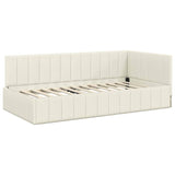 Corner Bed Frame with Headboard Cream 100 x 200 cm Velvet 42016324