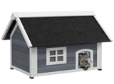 Outdoor Cat House, Wooden Feral Cat Shelter, with Openable Asphalt Roof, Three Doors - Grey T3398P349957